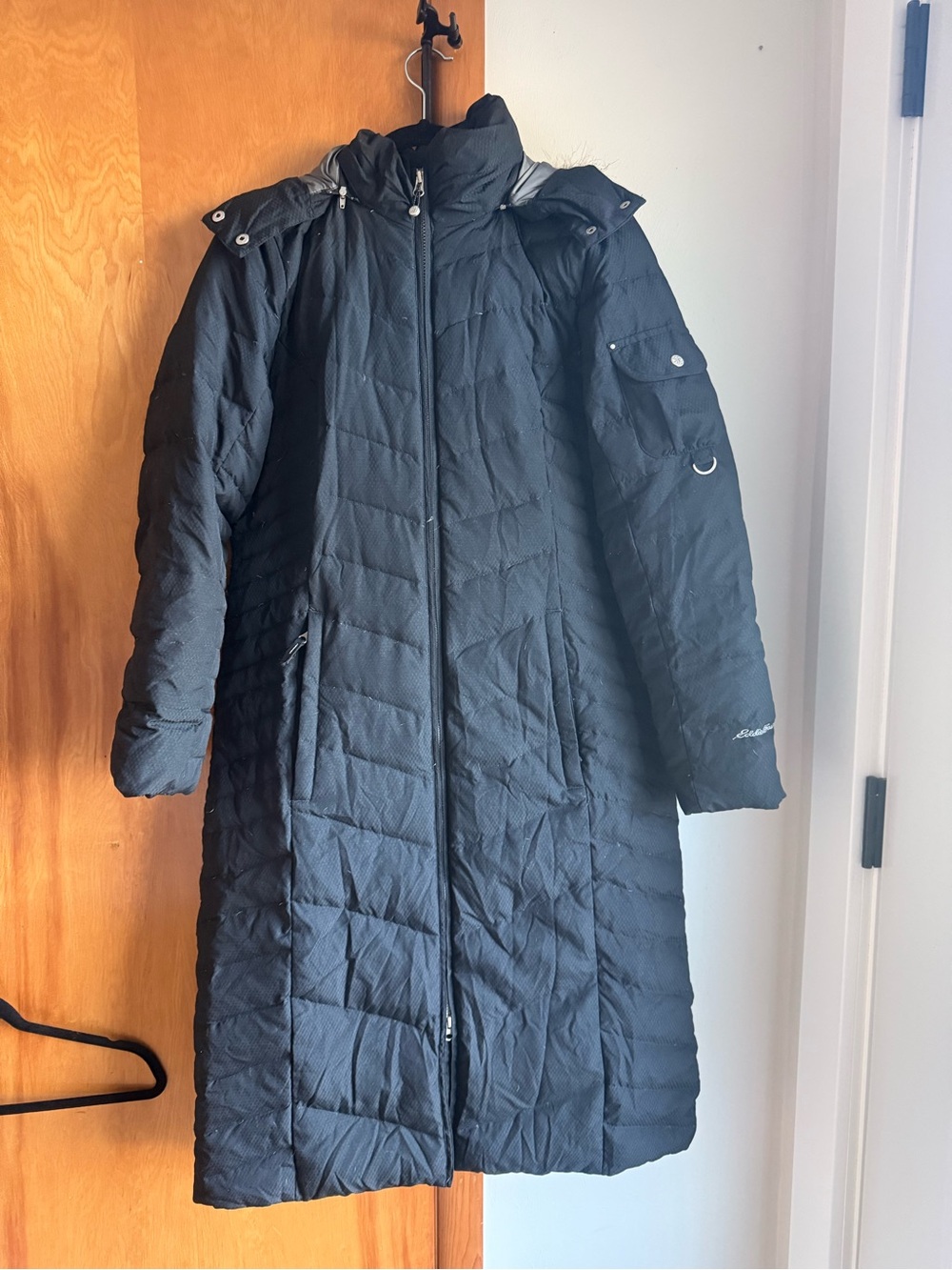 Eddie Bauer Black Long Quilted Puffer Parka